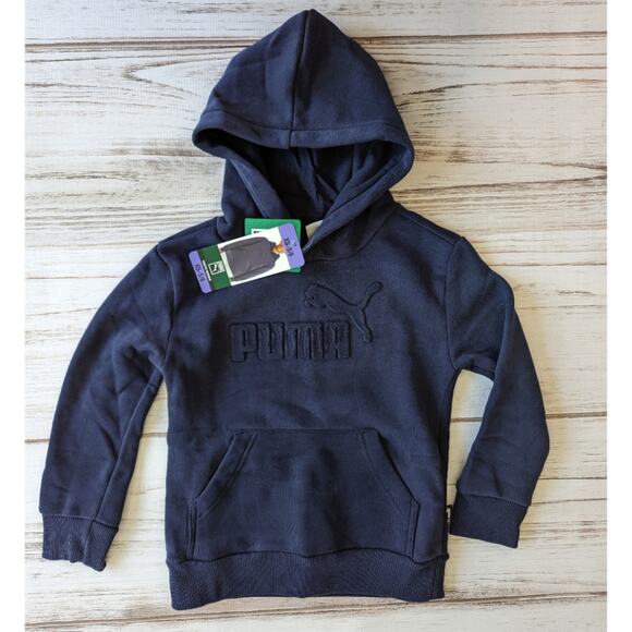 Puma Kids Navy Blue Solid Color Logo Hoodie Sz XS 5/6 New - Picture 1 of 4